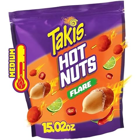 Takis Flare Hot Nuts 15.02 oz Sharing Size Resealable Bag, Chili Pepper & Lime Flavored Medium Spicy Double-Crunch Peanuts