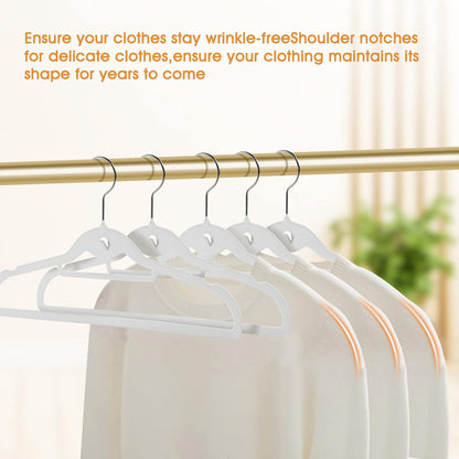 20 Pack Velvet Slim Non-Slip White Hangers - Space Saving Clothes Hangers with 360° Swivel Hook for Heavy Duty Adult Clothes