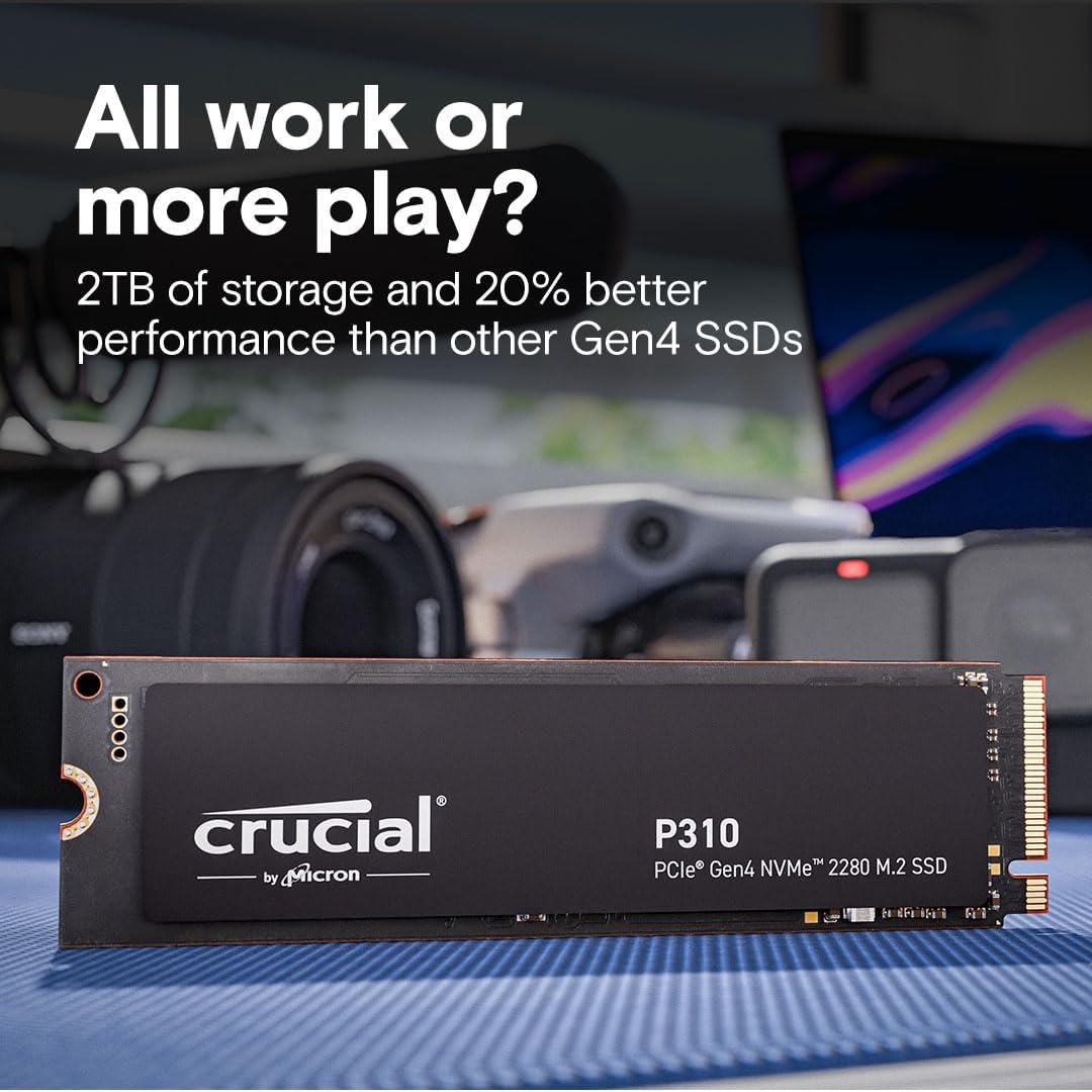 Crucial P310 2TB 2280 PCIe Gen4 3D NAND NVMe M.2 SSD – Up to 7,100 MB/s – Shift up to Gen4, with Acronis Offer, Internal Solid State Drive (PC) – CT2000P310SSD801