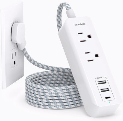 Cruise Essentials, USB C Travel Power Strip, Flat Plug Power Strip with 2 Outlets 3 USB Ports (1 USB C), 5ft Extension Cord Charging Station, Non Surge...