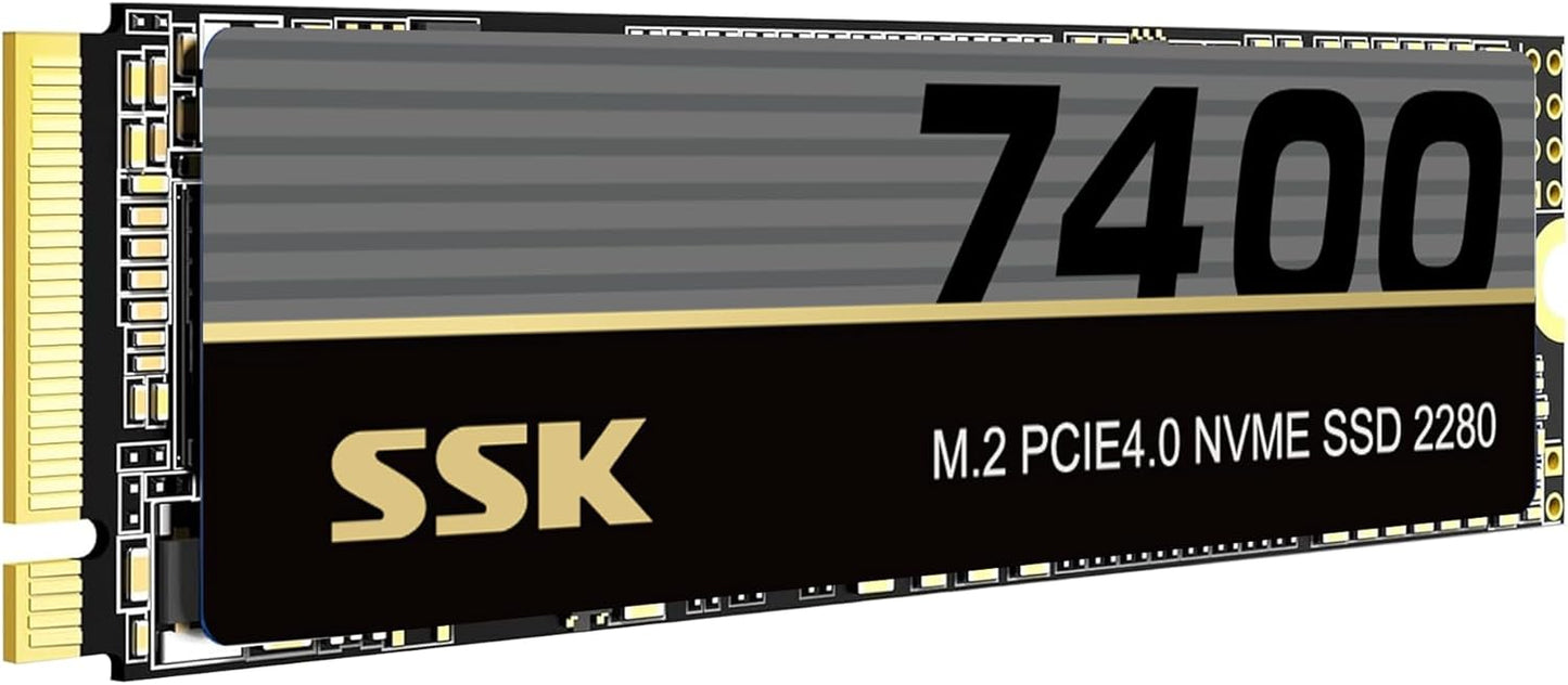 SSK M.2 NVMe SSD 2TB, PCIe Gen 4.0 x4 M.2 2280 SSD Up to 7400MB/s, NVMe 2.0 SSD Card Internal Gaming SSD Solid State Drives Support DRAM-Less Low Power Consumption, Trim, Graphene Heatsink Included