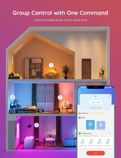 Govee Smart Light Bulbs, Color Changing Light Bulb, Work with Alexa and Google Assistant, 16 Million Colors RGBWW, WiFi & Bluetooth LED Light Bulbs,...